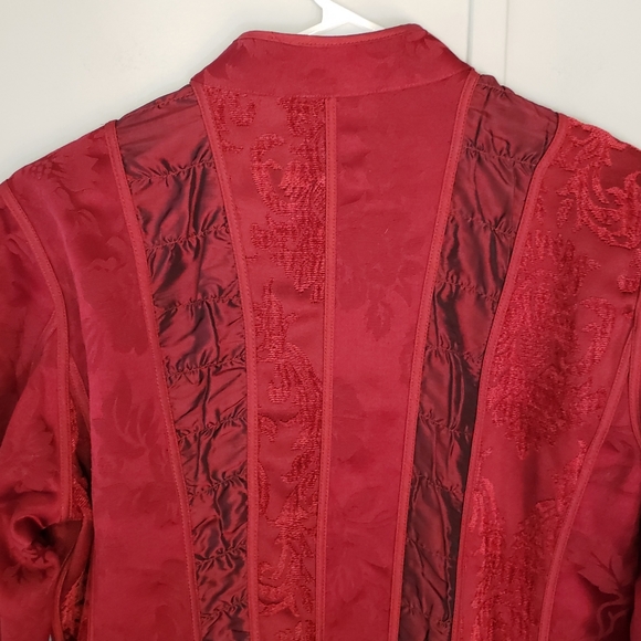 Chico's Red Brocade Tapestry Mandarin Collar Blazer - Picture 9 of 11